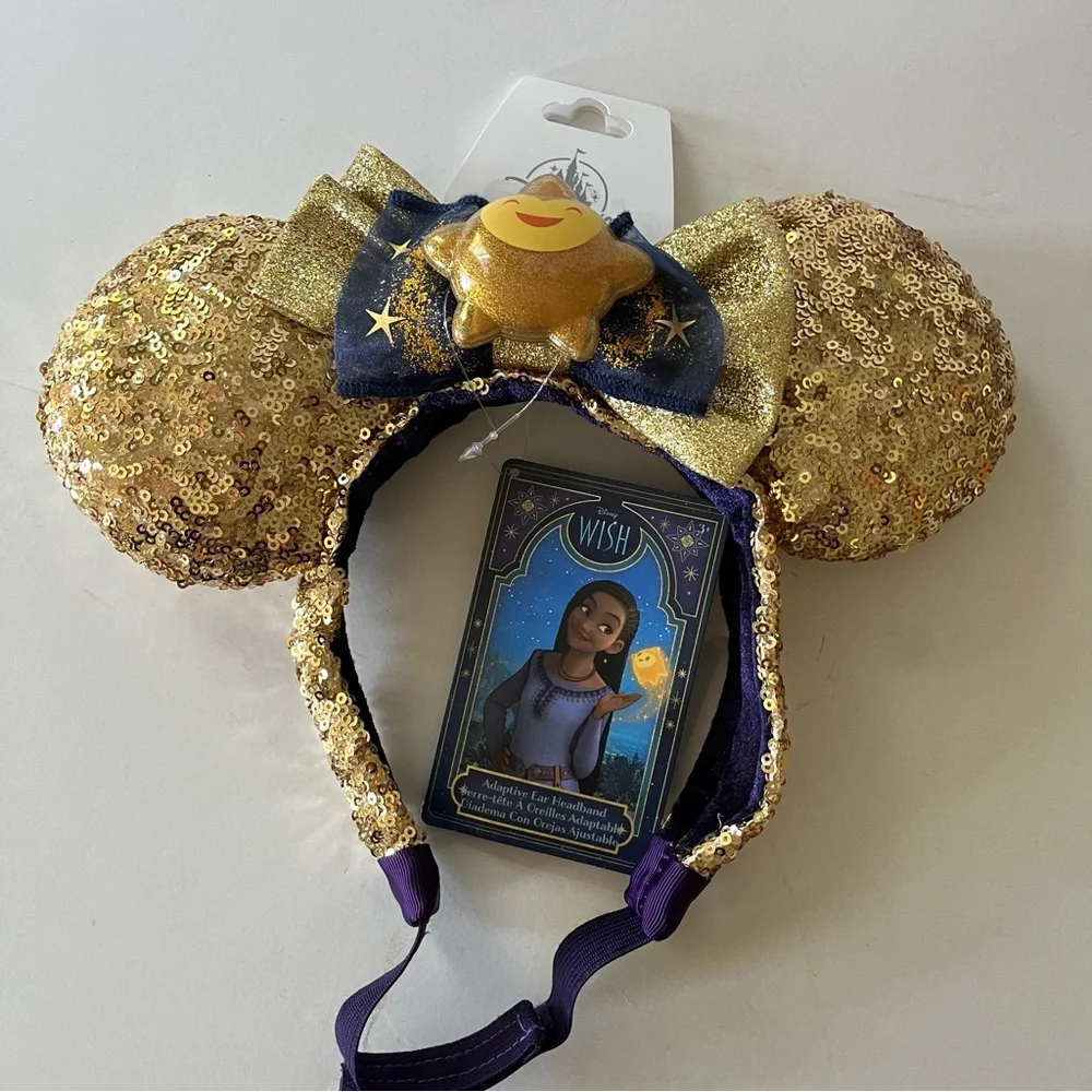 Disney Wish Adaptive Ear Headband Gold and Navy Kids Minnie Mouse Ears